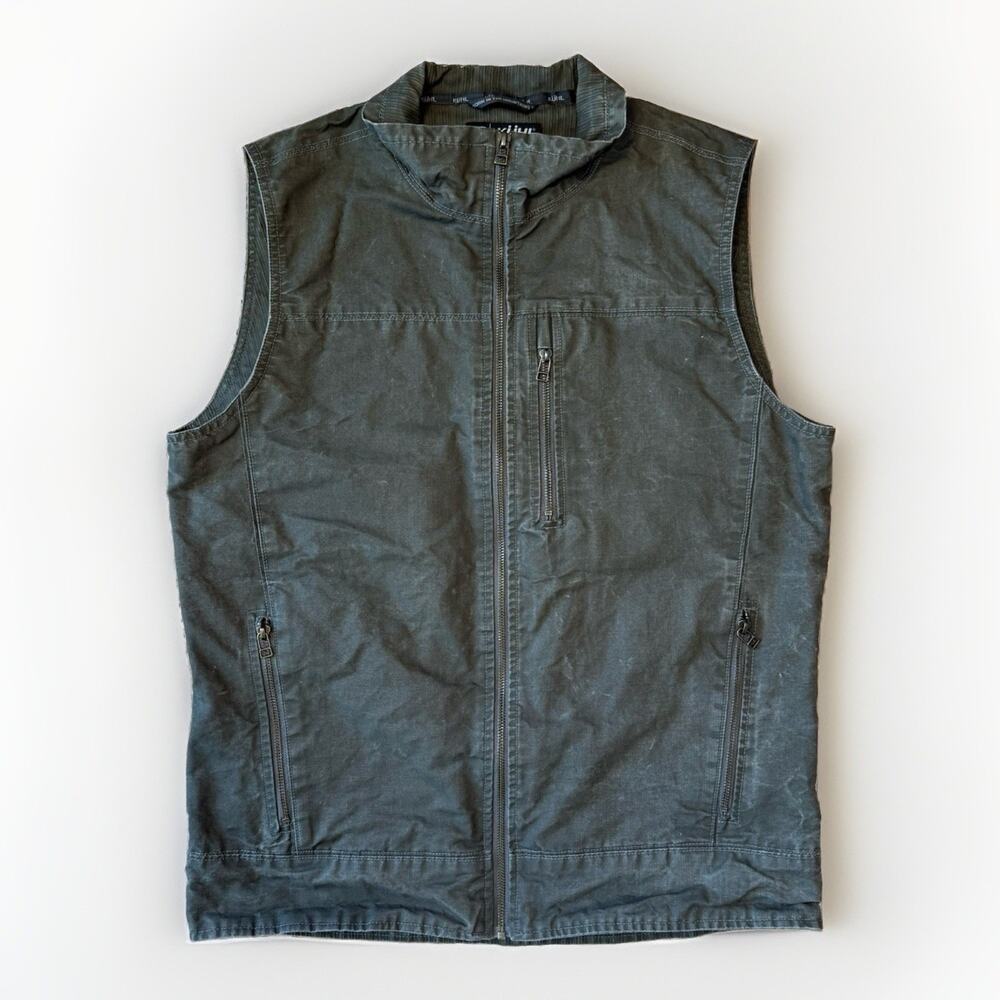 Kuhl Burr Vest Large Green Full Zip Canvas Workwear Utility Hiking